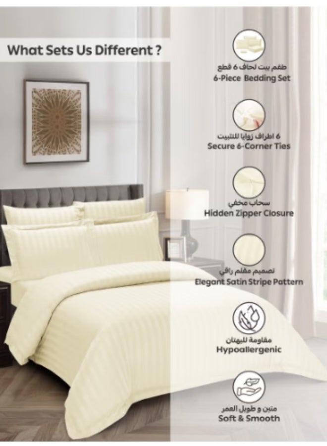 Hotel striped duvet cover set, 4 pieces, king size, fits 200x200cm bed, super soft hypoallergenic microfiber, suitable for all seasons (duvet insert not included) - Image 5