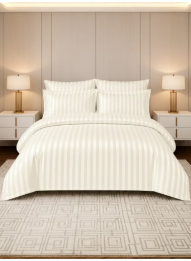 Hotel striped duvet cover set, 4 pieces, king size, fits 200x200cm bed, super soft hypoallergenic microfiber, suitable for all seasons (duvet insert not included) - Image 1