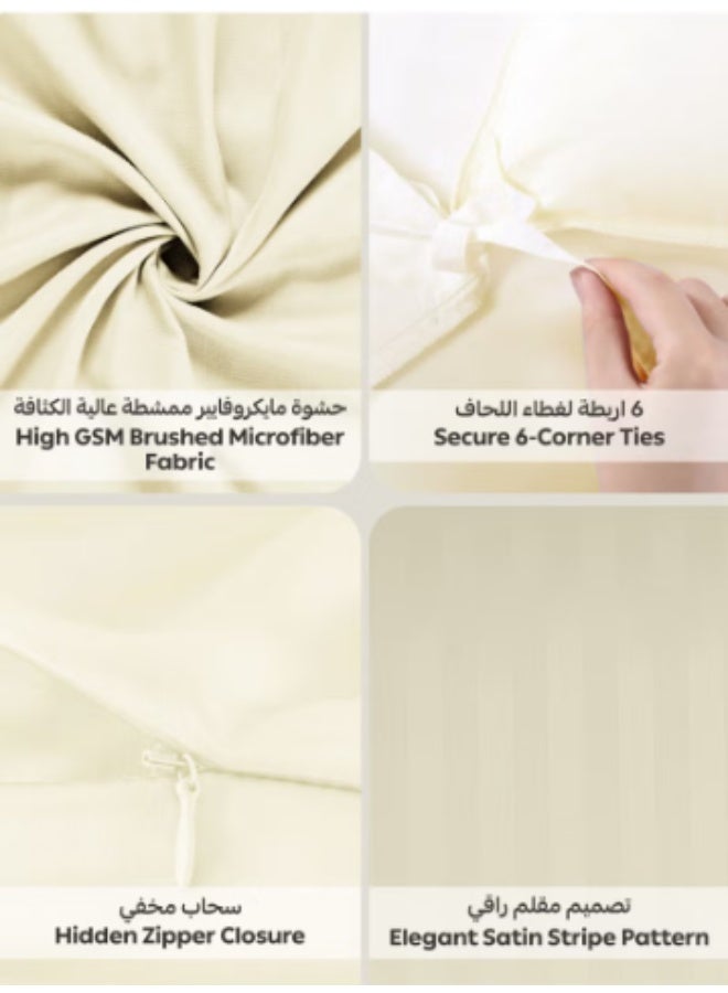 Hotel striped duvet cover set, 4 pieces, king size, fits 200x200cm bed, super soft hypoallergenic microfiber, suitable for all seasons (duvet insert not included) - Image 4