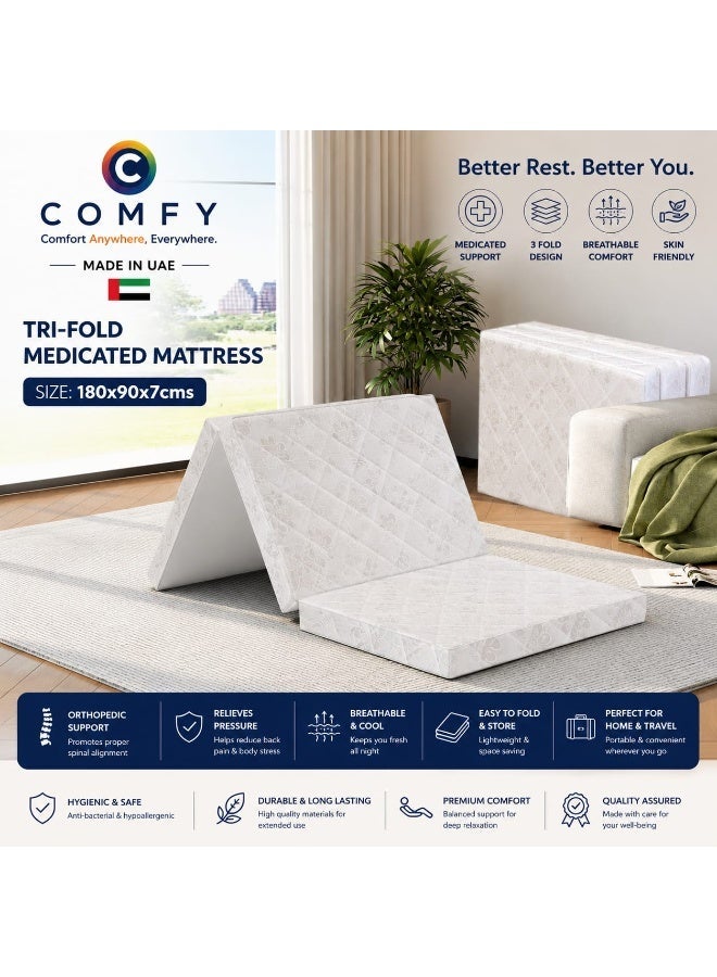 Comfy كومفي دريم بيل قابلة للطي، مرتبة بيضاء شبه طبية قابلة للطي 180 × 90 × 7 سم - Image 1