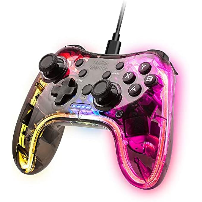 MARS GAMING MARSGAMING MGP-C, PROFESSIONAL NEON RGB GAMEPAD, DUAL HAPTIC VIBRATION, ANALOGUE JOYSTICKS, CONTROLLER FOR PC, SWITCH, PS3, RASPBERRY PI, MAC, ANDROID - Image 1