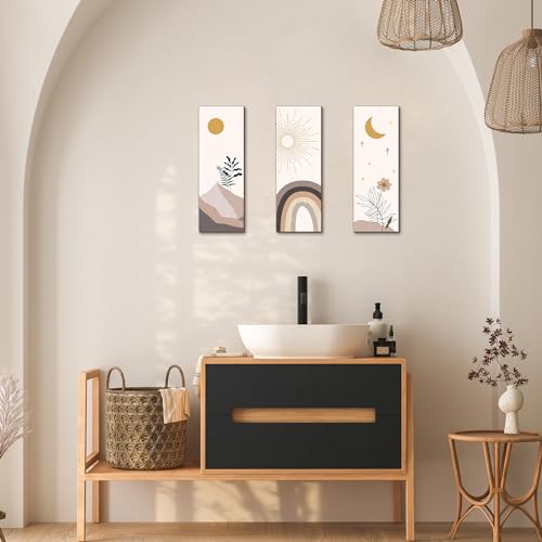 LUHIMO 3 PCS Boho Room Decor Aesthetic Wall Art for Bedroom,Wooden Hanging minimalist office wall art Sign mid century modern wall decor - Image 3