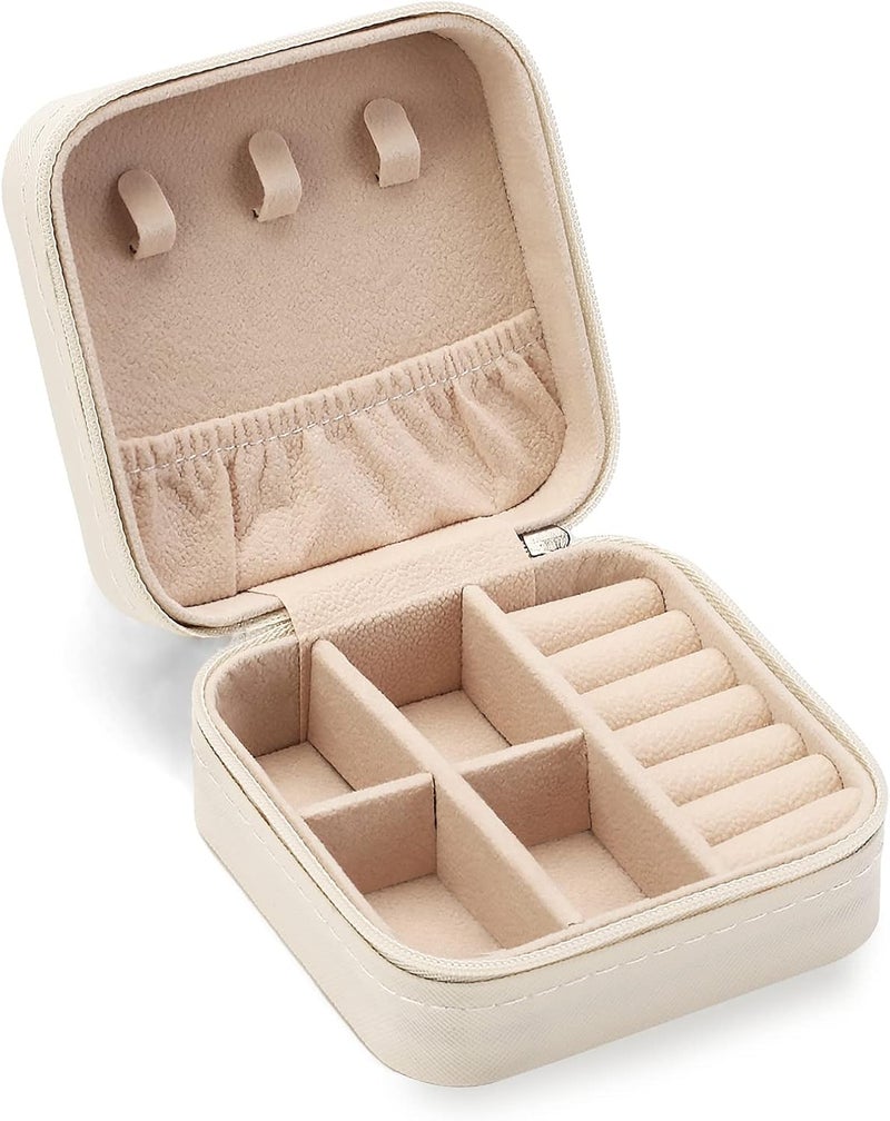 ZPROW Travel Jewelry Case, Mini Portable Jewelry Travel Boxes, Small Jewelry Organizer for Rings, Earrings, Pendants, Watches, Necklaces, Lipsticks Organizer Storage Holder Case (White) - Image 1
