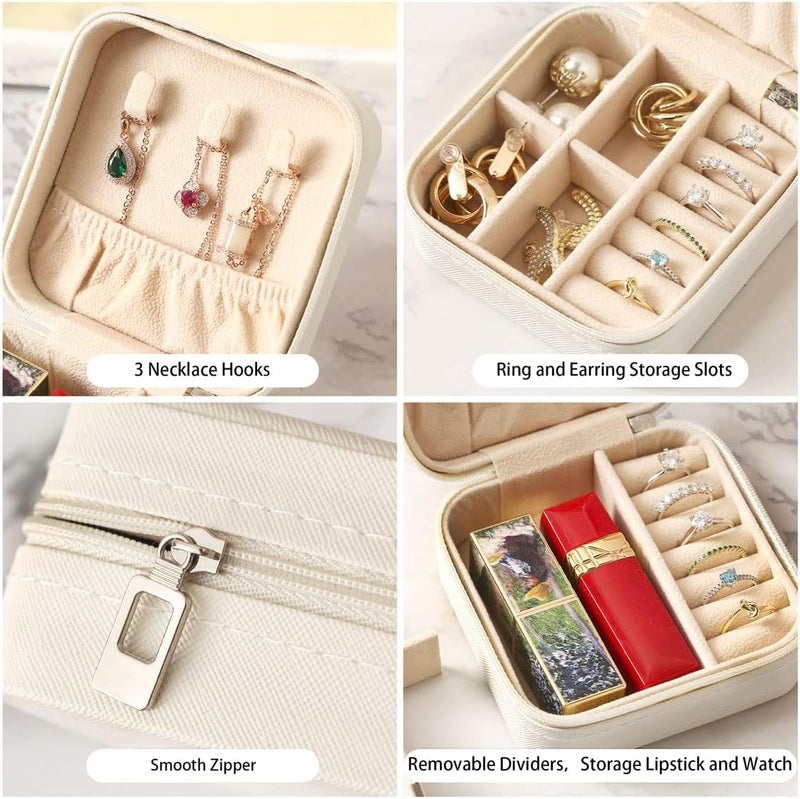 ZPROW Travel Jewelry Case, Mini Portable Jewelry Travel Boxes, Small Jewelry Organizer for Rings, Earrings, Pendants, Watches, Necklaces, Lipsticks Organizer Storage Holder Case (White) - Image 5