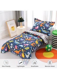 Wowelife Wowelife Dinosaur Toddler Bedding Set for Boys Grey 4 Piece Toddler Bed Sets Blue Kids Toddler Comforter Set Breathable Soft with Comforter, Flat Sheet, Fitted Sheet and Pillowcase  - Image 2