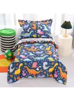Wowelife Wowelife Dinosaur Toddler Bedding Set for Boys Grey 4 Piece Toddler Bed Sets Blue Kids Toddler Comforter Set Breathable Soft with Comforter, Flat Sheet, Fitted Sheet and Pillowcase  - Image 1