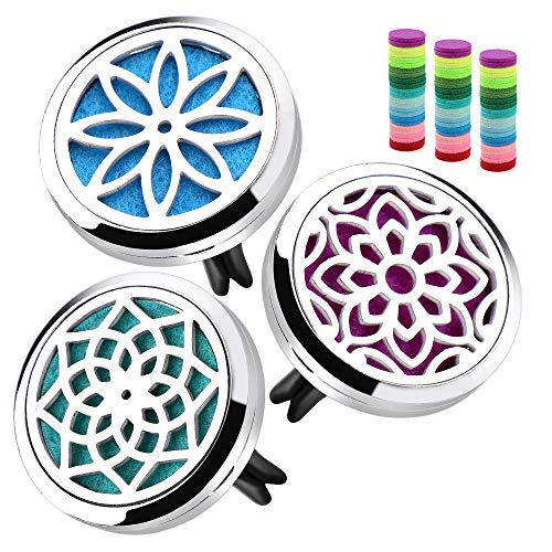 ttstar Car Diffuser Vent Clip - 30mm Aromatherapy Essential Oil Car Diffuser Vent Clips with 36 Refill Pads (3 Lotus Vent Clips, Metal) - Image 1