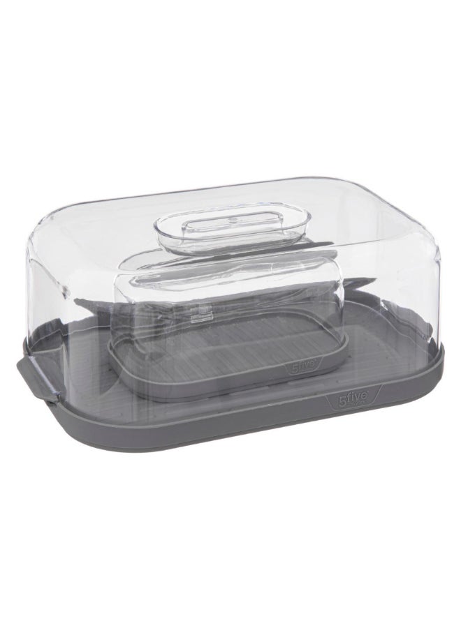 Five Simply Smart Fresh Eat Cheese Box with Butter Dish Grey and Clear 10.9 x 19.2 x 28.7 cm 194205 - Image 1