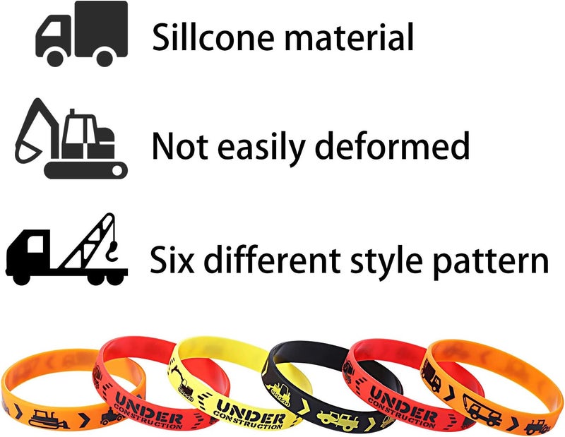 JOVITEC Construction Zone Bracelets Birthday Party Favors Rubber Bracelets Construction Themed Party Bags Supplies Decorations Silicone Wristbands for Kids48 Pieces - Image 3