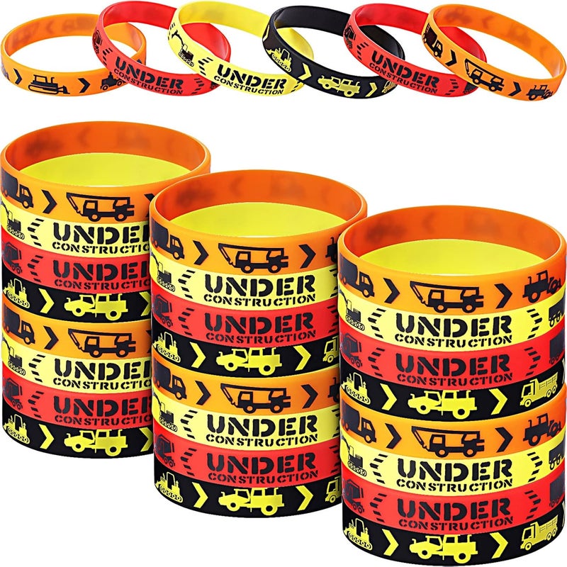 JOVITEC Construction Zone Bracelets Birthday Party Favors Rubber Bracelets Construction Themed Party Bags Supplies Decorations Silicone Wristbands for Kids48 Pieces - Image 1