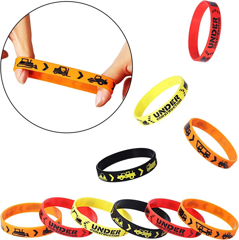 JOVITEC Construction Zone Bracelets Birthday Party Favors Rubber Bracelets Construction Themed Party Bags Supplies Decorations Silicone Wristbands for Kids48 Pieces - Image 4