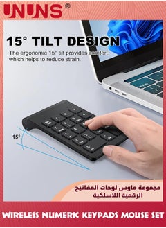 UNUNS Wireless Numeric Keypad,Mini 2.4G 18 Keys Number Pad With Wireless Mouse,USB Receiver,Portable Silent Financial Accounting Numpad,Keyboard Extensions For Laptop PC Desktop Notebook, Black  - Image 2