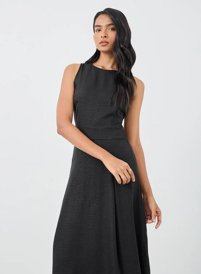 Take Two Take Two Solid Sleeveless Round Neck A-Line Midi Dress