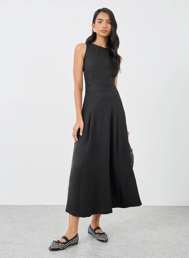 تايك تو Take Two Solid Sleeveless Round Neck A-Line Midi Dress