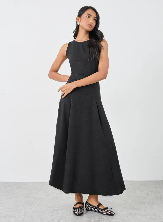تايك تو Take Two Solid Sleeveless Round Neck A-Line Midi Dress