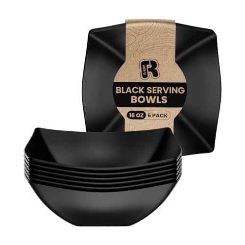 R-kay Rkay 6 Pack Black Square Plastic Serving Bowls Black Plastic bowls 16 Oz Disposable Serving Bowls Premium Bowls Disposable Heavy Duty For Weddings Catering And Birthday parties - Image 2