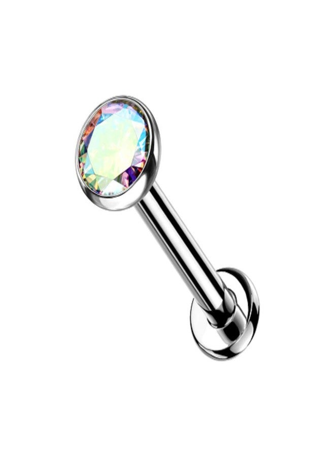 Pierced Owl 16GA Petite 8mm Barbell Implant Grade Titanium Threadless Push-in 3mm Crystal Flat Back Stud (Aurora Borealis) - Image 1