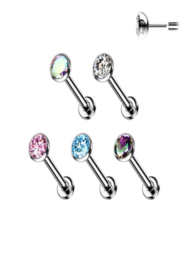 Pierced Owl 16GA Petite 8mm Barbell Implant Grade Titanium Threadless Push-in 3mm Crystal Flat Back Stud (Aurora Borealis) - Image 2