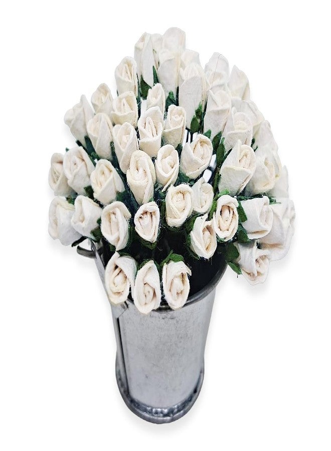 ChangThai Design Tiny ¼ Inch Diameter White Rosebud Paper Rose 50 Pieces Bunch of Flowers for Scrapbook Craft Mulberry Paper Mini Artificial Flower Card Wedding Dollhouse Décor - Image 5