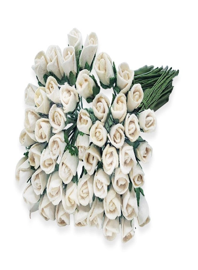 ChangThai Design Tiny ¼ Inch Diameter White Rosebud Paper Rose 50 Pieces Bunch of Flowers for Scrapbook Craft Mulberry Paper Mini Artificial Flower Card Wedding Dollhouse Décor - Image 1