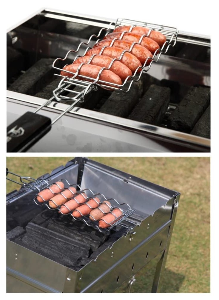 SYOSI Barbecue Grilling Basket BBQ Hot Dog Griller Rack Premium Quality Metal Rack for 6 Hot Dogs Strong load-bearing capacity Grill Mesh Clip Holder for Picnic Kitchen Tools  - Image 3