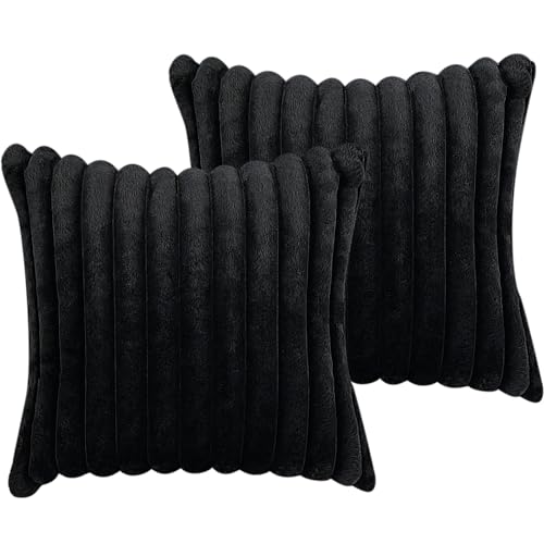 18x18 Throw Pillow Covers Set of 2 Decorative Faux Fur Covers for Bed Couch Soft Fluffy Pillow Cover with Velvet Back for Living Room Neutral Home Dcor Accent for Sofa  Black
