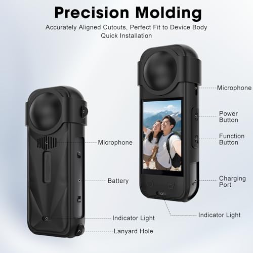 Flavizo Silicone Protective Case Compatible with Insta 360 X5, Soft Shockproof Anti-Scratch Full-Body Cover with Lens Cap, Charging Port Accessible, Action Camera Accessories (Black) - Image 5