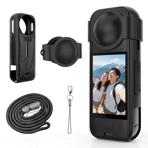 Flavizo Silicone Protective Case Compatible with Insta 360 X5, Soft Shockproof Anti-Scratch Full-Body Cover with Lens Cap, Charging Port Accessible, Action Camera Accessories (Black) - Image 1