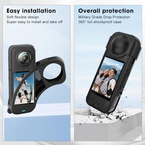 Flavizo Silicone Protective Case Compatible with Insta 360 X5, Soft Shockproof Anti-Scratch Full-Body Cover with Lens Cap, Charging Port Accessible, Action Camera Accessories (Black) - Image 3