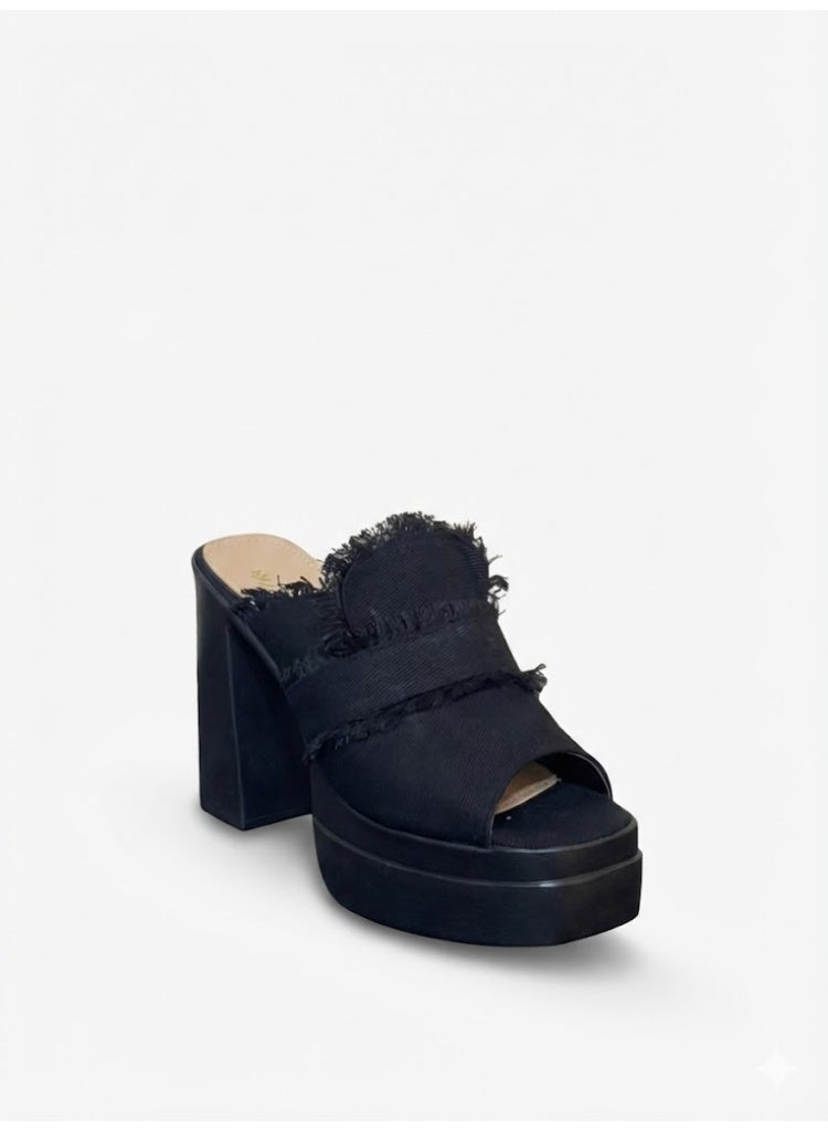 لايف ستيلاش  شبشب بكعب عالٍ جينزأنيق X-12 - أسود - Image 4