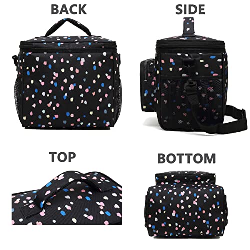 FlowFly Insulated Reusable Lunch Bag Adult Large Lunch Box for Women and Men with Adjustable Shoulder Strap,Front Zipper Pocket and Dual Large Mesh Side Pockets,BlackFlower - Image 5