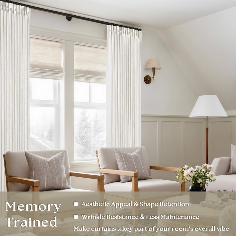 TWODRAPES 120 Inch Curtains High Ceiling Tall Curtains 2 Panels Set for Living Room Pinch Pleated with Hooks Rings Back Tab Bohemian Semi Sheer Drapes Cottage Long Large Window Drapes 120 Length Beige White - Image 2