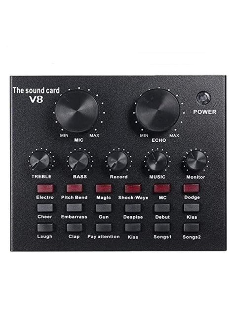 V8 USB Sound Card 112 Electric Sounds 18 Sound Effects 6 Modes External Audio Mixer with Bluetooth, Reverb & EQ Adjustments for Live Streaming, Karaoke, Recording for Headset/Microphone