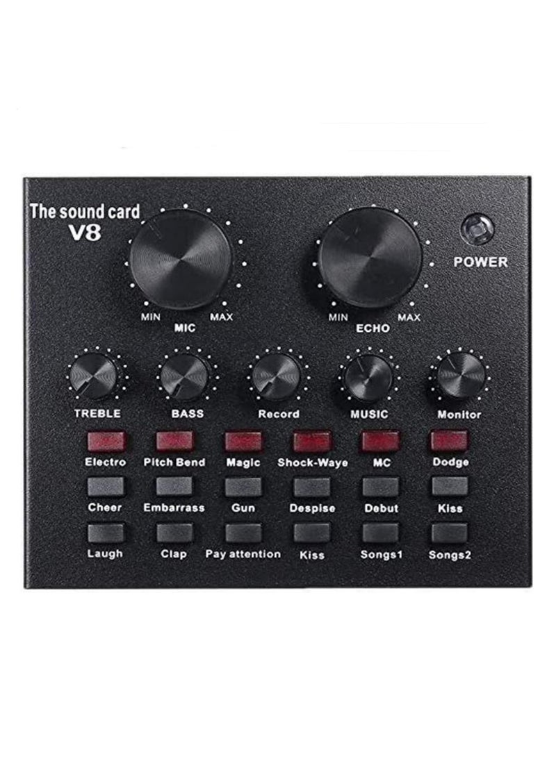 V8 USB Sound Card 112 Electric Sounds 18 Sound Effects 6 Modes External Audio Mixer with Bluetooth, Reverb & EQ Adjustments for Live Streaming, Karaoke, Recording for Headset/Microphone  - Image 1