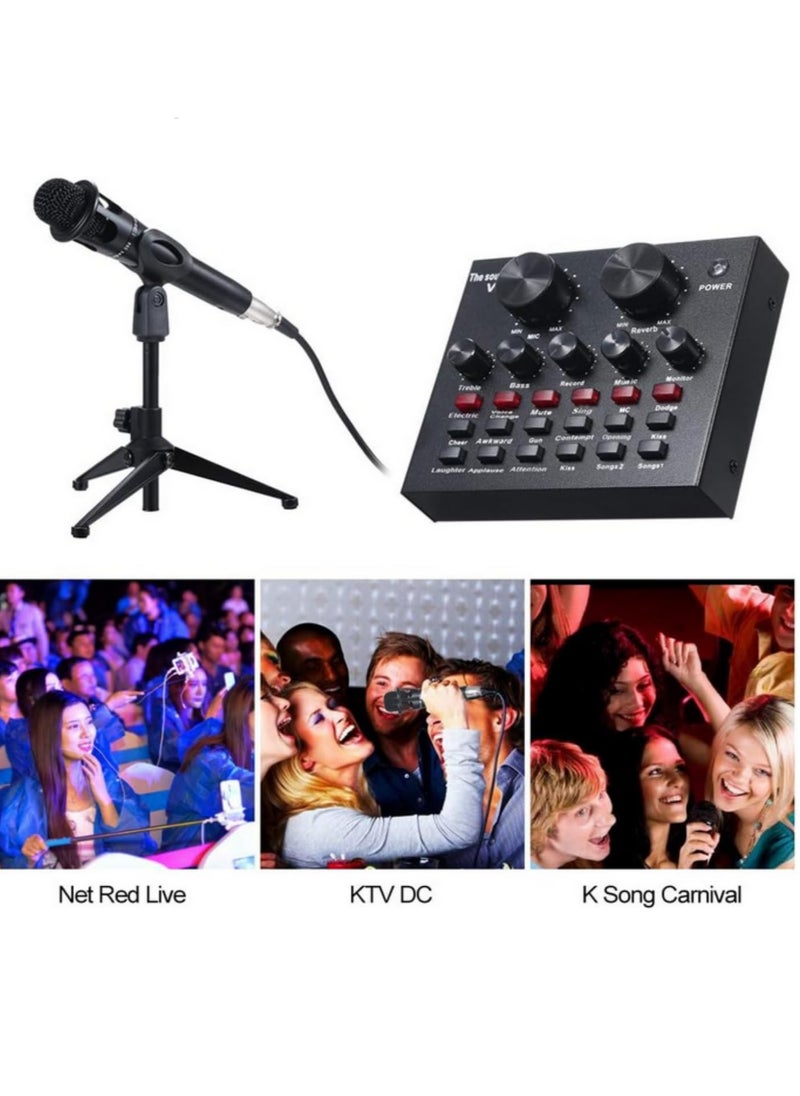 V8 USB Sound Card 112 Electric Sounds 18 Sound Effects 6 Modes External Audio Mixer with Bluetooth, Reverb & EQ Adjustments for Live Streaming, Karaoke, Recording for Headset/Microphone