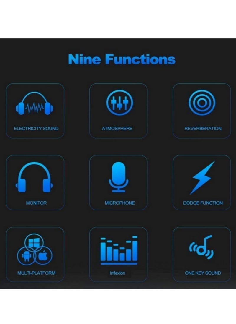 V8 USB Sound Card 112 Electric Sounds 18 Sound Effects 6 Modes External Audio Mixer with Bluetooth, Reverb & EQ Adjustments for Live Streaming, Karaoke, Recording for Headset/Microphone  - Image 5