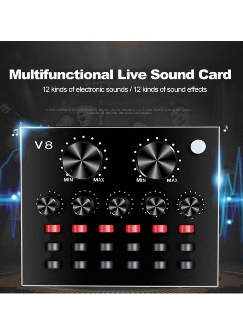 V8 USB Sound Card 112 Electric Sounds 18 Sound Effects 6 Modes External Audio Mixer with Bluetooth, Reverb & EQ Adjustments for Live Streaming, Karaoke, Recording for Headset/Microphone  - Image 4