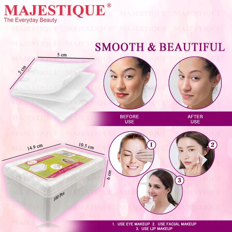 MAJESTIQUE Majestique Cotton Pads for Face Makeup Removal 100 Soft Square 3Layered Pads Makeup Remover Wipes for Cleansing Skin  Nail Polish Remover  Pack of 2 200 - Image 2