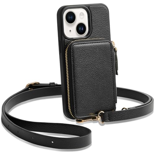 ZVE for iPhone 14 Wallet Case Crossbody with Card Holder, Zipper Phone Case with Wrist Strap, RFID Blocking Purse Cover for Women Compatible with iPhone 14, 6.1", 2022-Black - Image 1