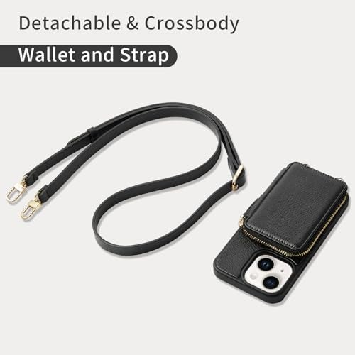 ZVE for iPhone 14 Wallet Case Crossbody with Card Holder, Zipper Phone Case with Wrist Strap, RFID Blocking Purse Cover for Women Compatible with iPhone 14, 6.1", 2022-Black - Image 5
