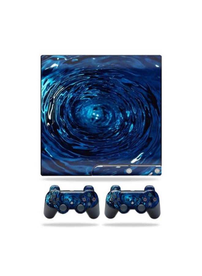 غلاف Mightyskins متوافق مع Sony Playstation 3 Ps3 Slim Skins + 2 ملصق لجلود وحدة التحكم Blue Vortex