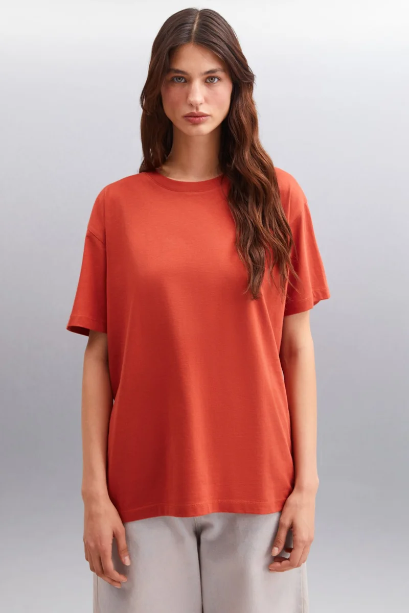جريميلانج Betsy Women's 100% Cotton Crew Neck Short Sleeve Basic Claret Red T-Shirt