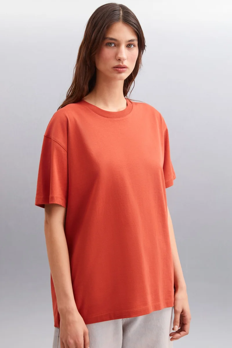 جريميلانج Betsy Women's 100% Cotton Crew Neck Short Sleeve Basic Claret Red T-Shirt
