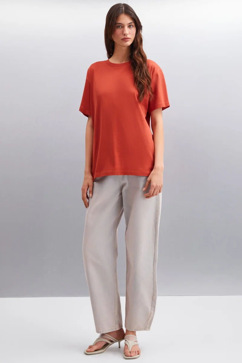 جريميلانج Betsy Women's 100% Cotton Crew Neck Short Sleeve Basic Claret Red T-Shirt