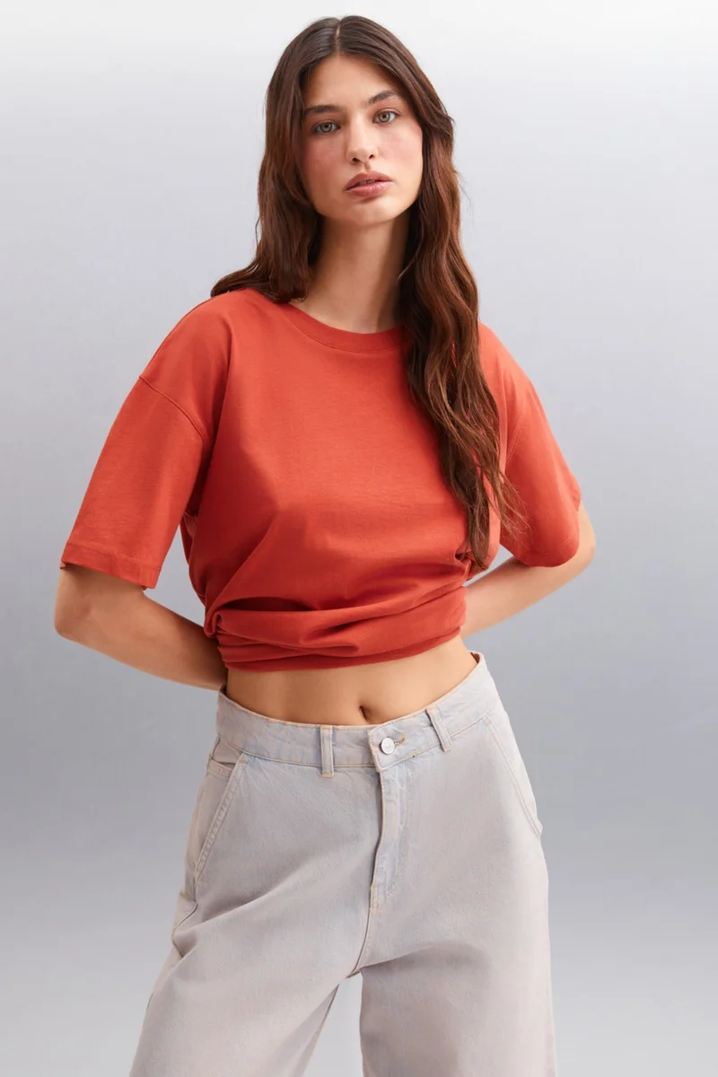 جريميلانج Betsy Women's 100% Cotton Crew Neck Short Sleeve Basic Claret Red T-Shirt