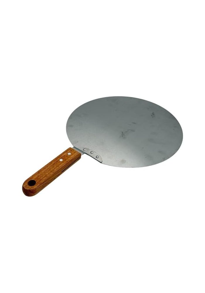 B&D Stainless Steel Pizza Peel with Wooden Handle - Large Round Metal Pizza Paddle for Baking and Serving - Image 1