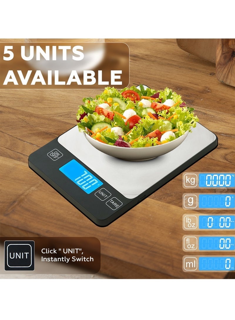 Arabest 10kg Digital Kitchen Scale Rechargeable with USB Type C Charging & LCD Display, 304 Stainless Steel Weight Food Scale Ounces Grams for Kitchen Cooking Baking Meal Prep - Image 2