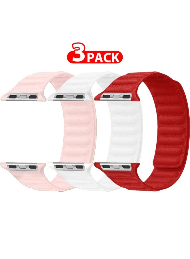 CATANES 3 Packs Replacement Band for Apple Watch Band 49mm 46mm 45mm 44mm -Leather Link Strap Magnetic Loop Adjustable Bracelet - Image 2