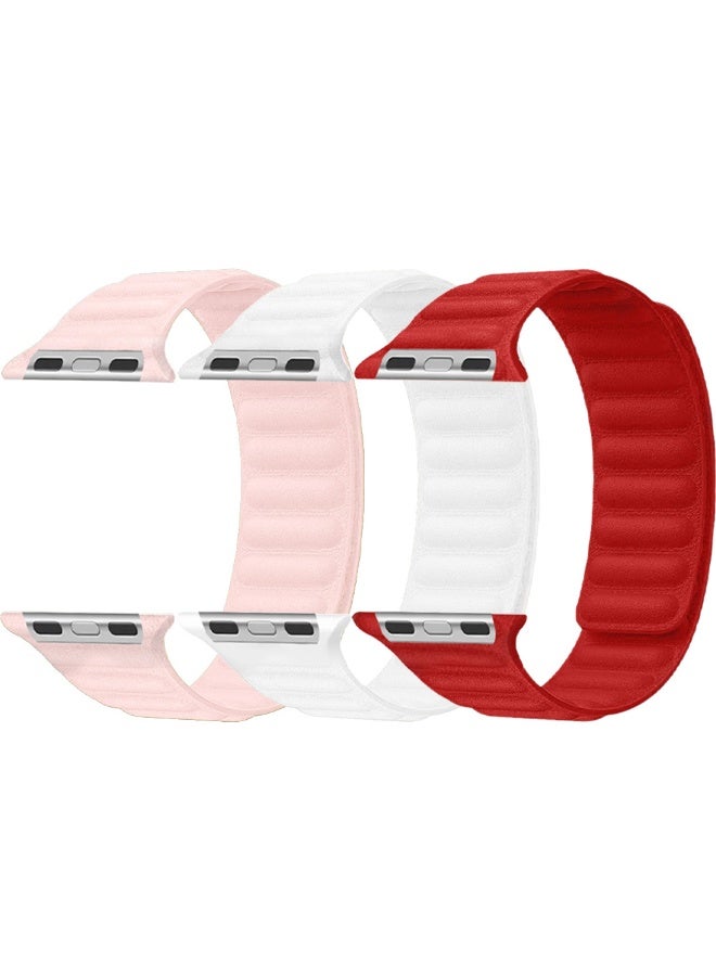 CATANES 3 Packs Replacement Band for Apple Watch Band 49mm 46mm 45mm 44mm -Leather Link Strap Magnetic Loop Adjustable Bracelet - Image 1