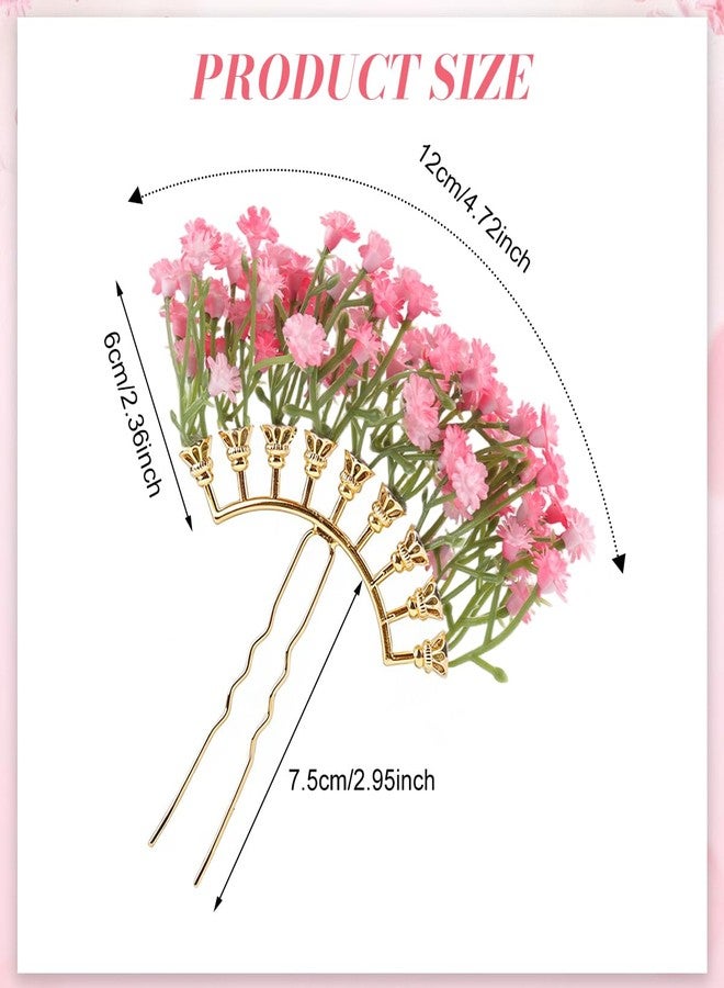 MAYCREATE® Hair Bun for Women Pink Flower Hair Pins Sweetly Gypsophila Vintage Floral Headpiece Elegant Bridal Wedding Hair Accessories for Bride, Prom, Party - Image 2